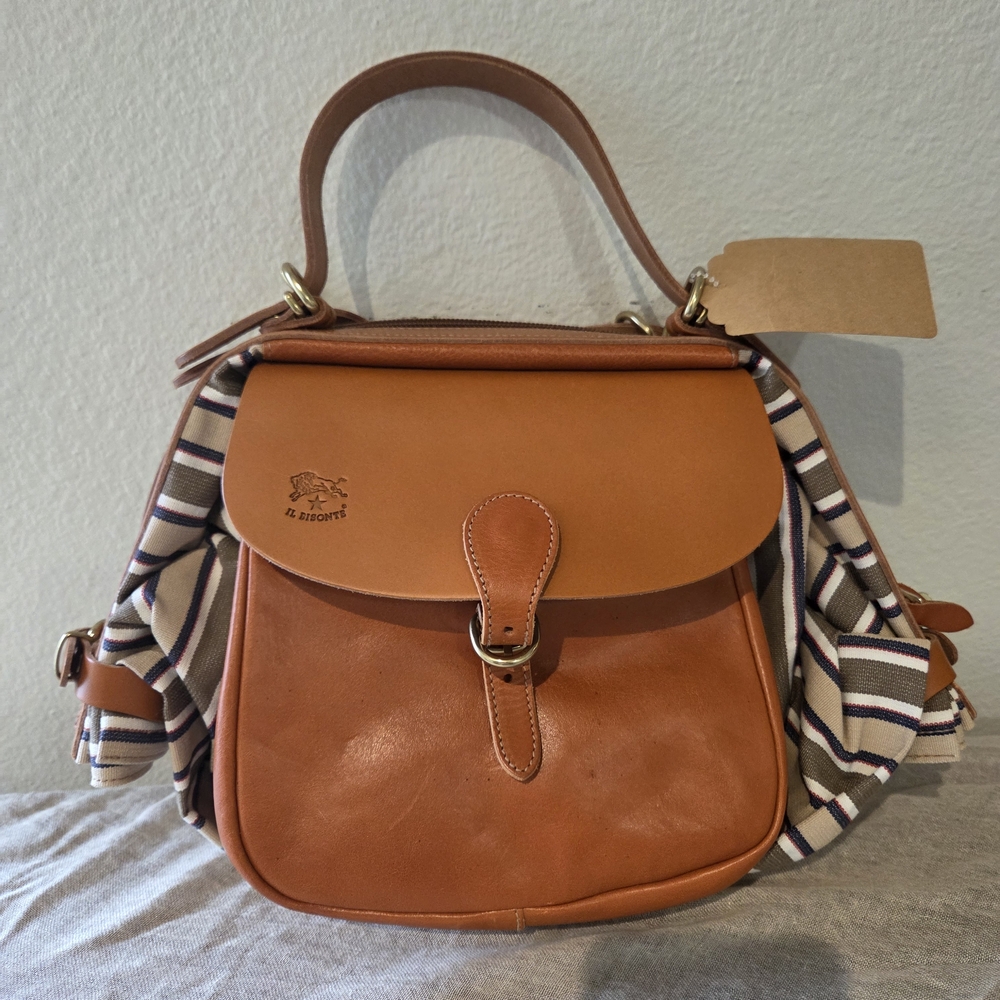 Il Bisonte Tan Leather Satchel/backpack with Striped Accents